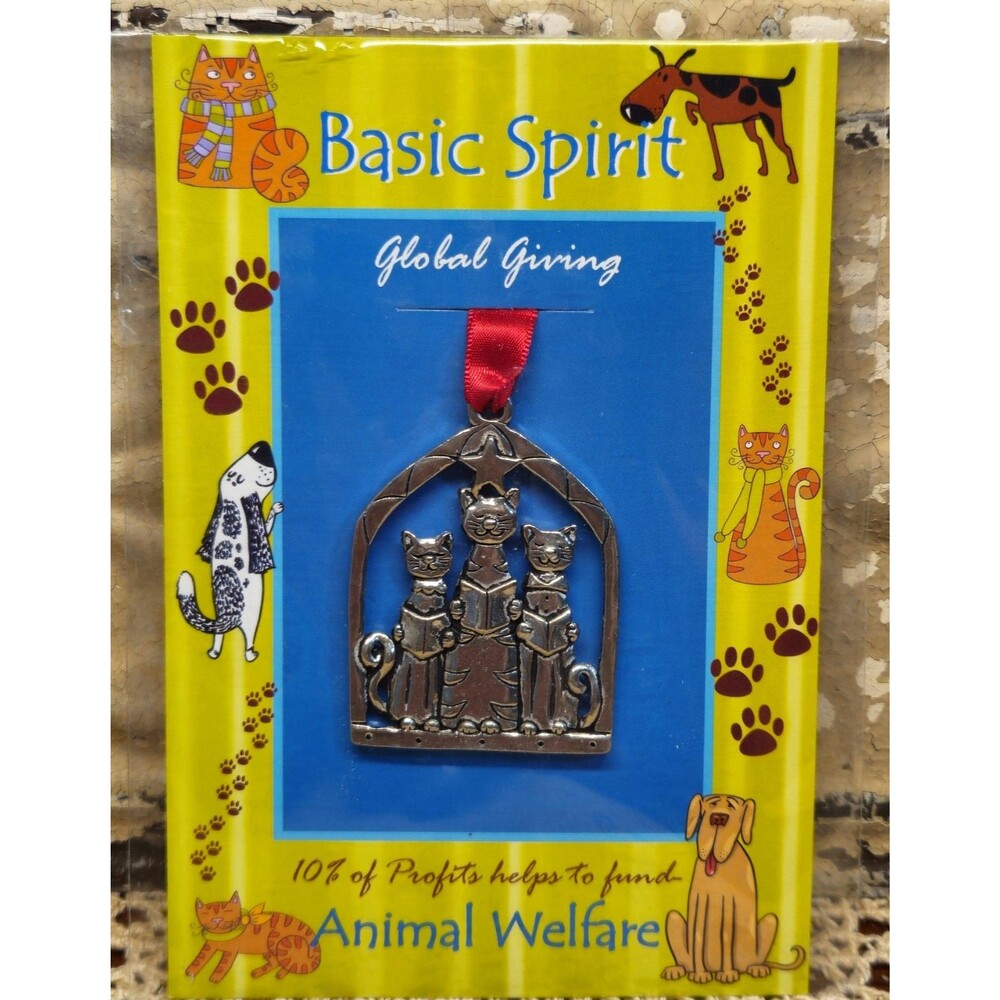 NWT Basic Spirit Silver Tone Metal Ornament 3 Cats in a Choir Animal Welfare